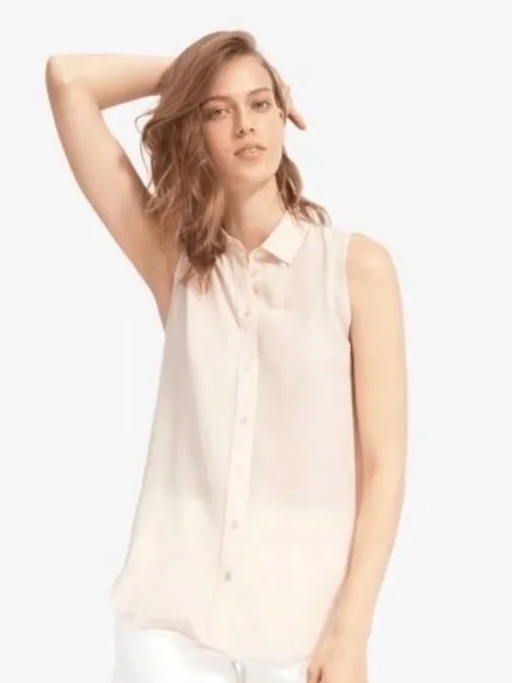 Everlane silk Sleeveless Button-Front Cream Blouse